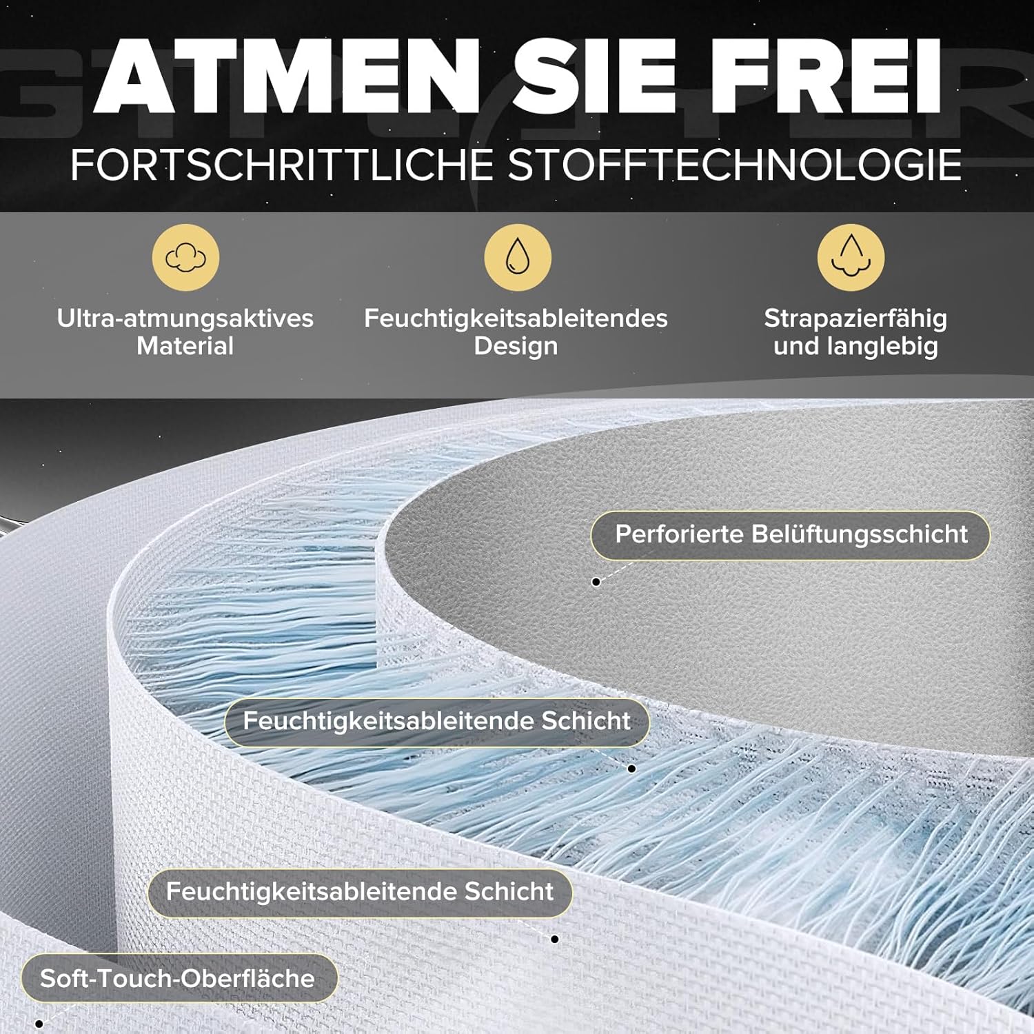 Detalle 2 de GTPLAYER Gaming Stuhl – Ergonomischer Stoff-Gamer-Stuhl mit Lendenwirbelstütze, breite Rückenlehne, 150 kg Belastbarkeit, Grau