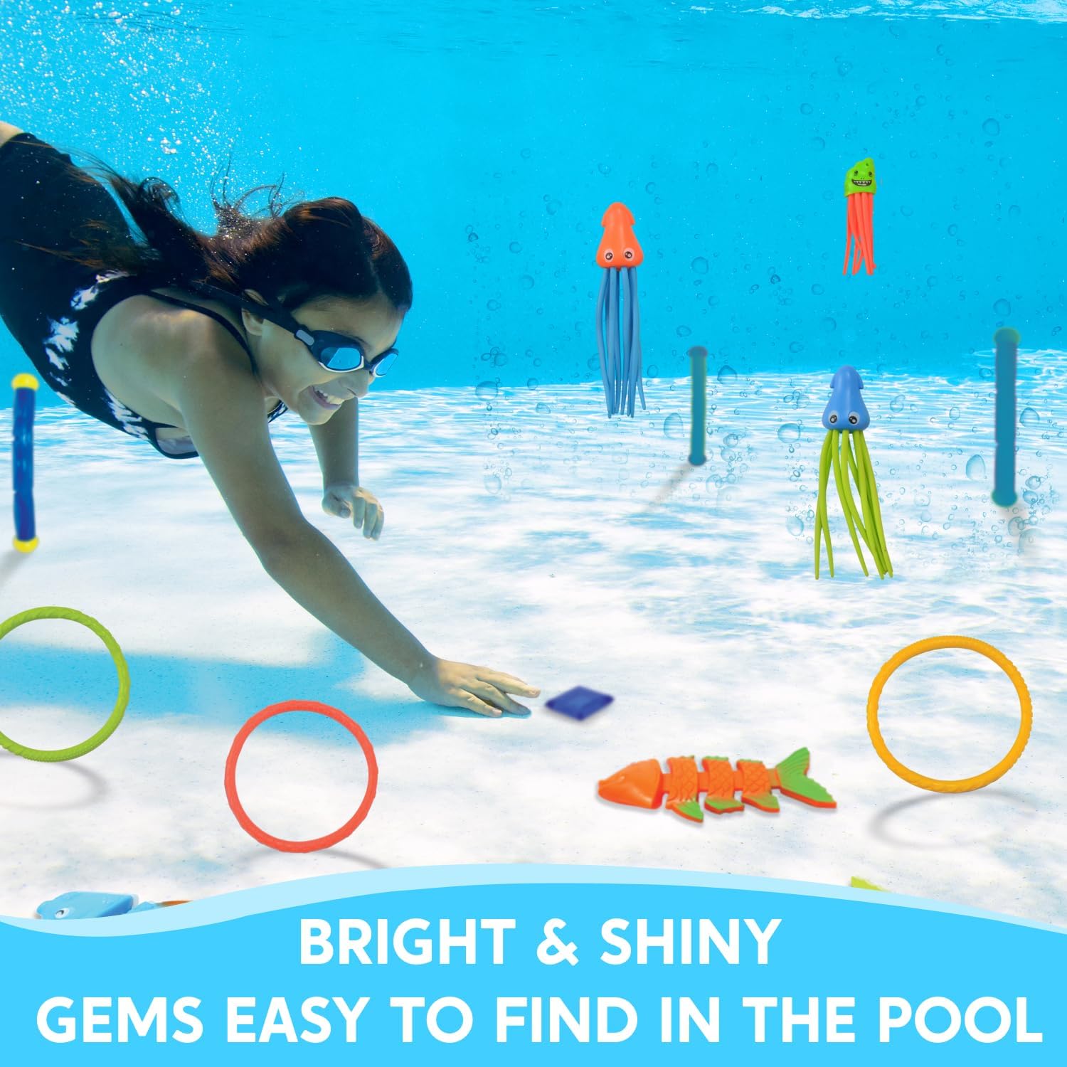 Detalle de JO YIN 30 Pcs Diving Pool Toys Set with Storage Bag – For Kids