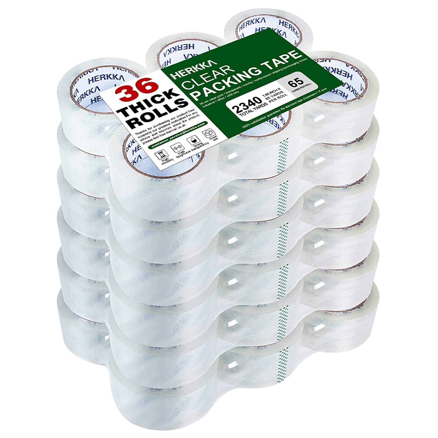 HERKKA Clear Packing Tape 36 Roll Heavy Duty Packaging Tape