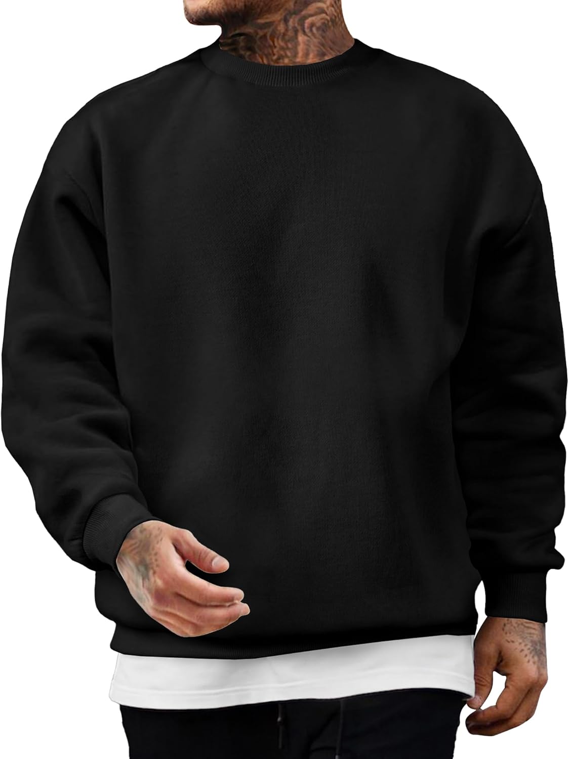 Thumbnail 3 de JMIERR Sweatshirt Herren Baumwolle Rundhals Hoodie – Wärmendes Langarm-Shirt mit Fleece-Futter