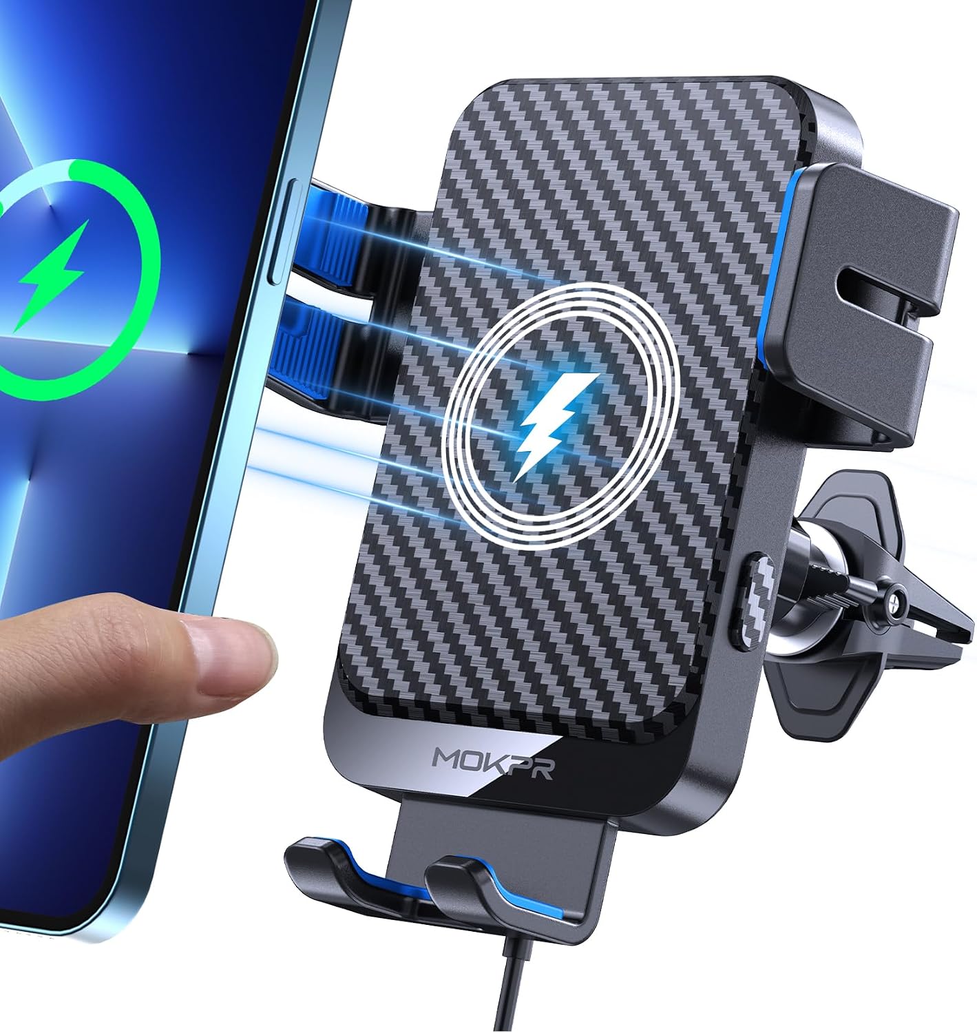 Detalle 2 de MOKPR 15W Support Téléphone Voiture Induction – Chargeur sans fil auto-ouverte et support pivotant