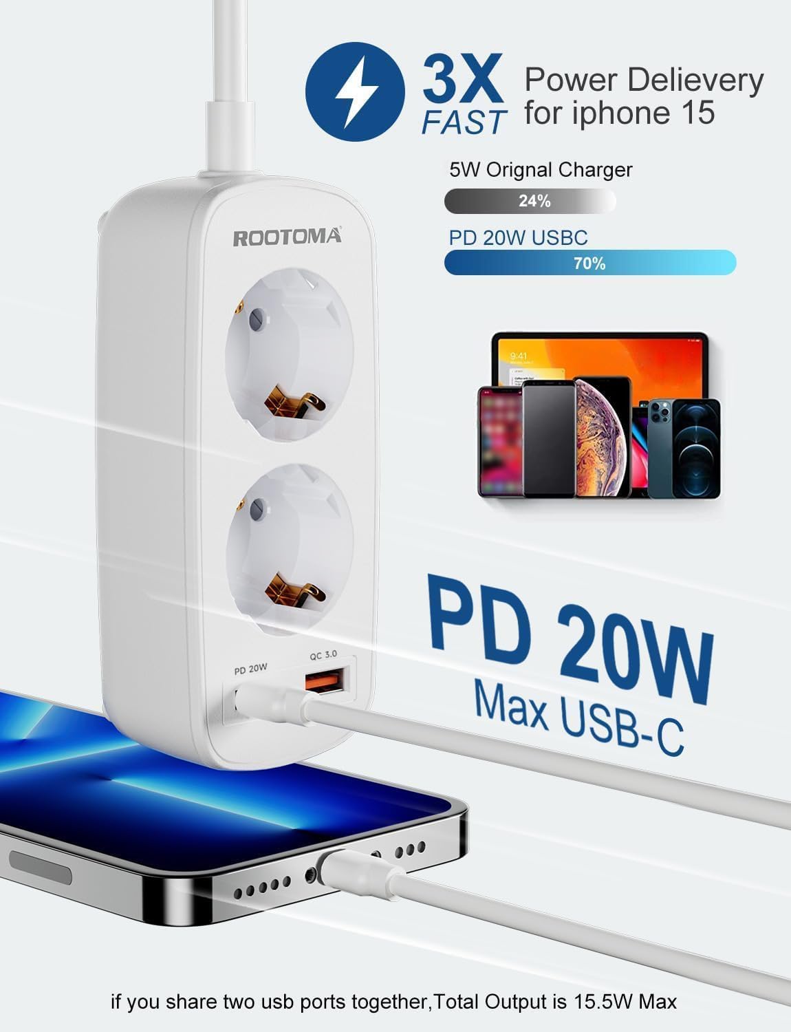 Thumbnail 2 de Japanischer Reiseadapter PD20W USB Schnellladekabel 1,5 m Typ A