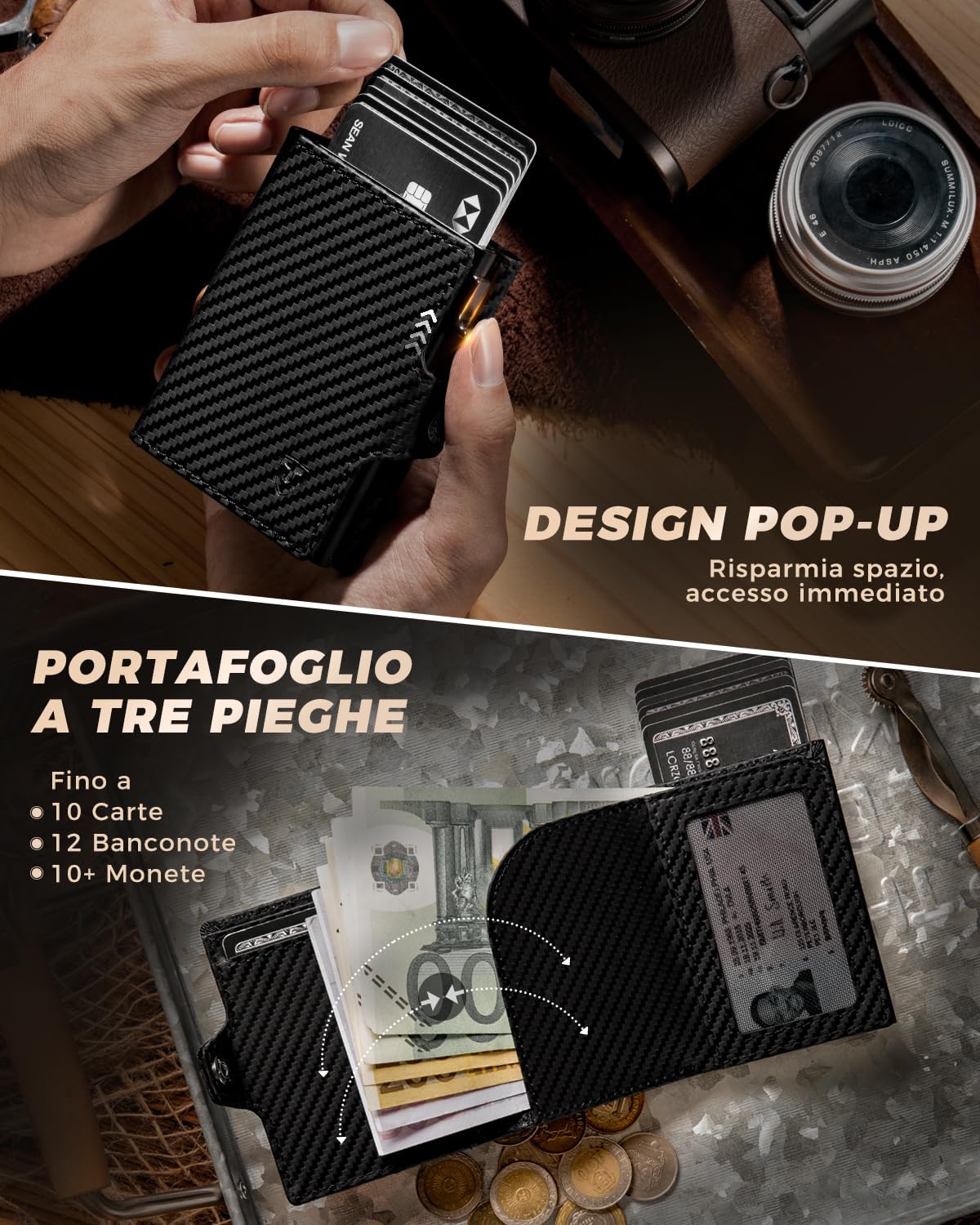 Thumbnail 2 de LORZOR Portafoglio uomo slim con portamonete XXL, RFID e pop-up per 10 carte