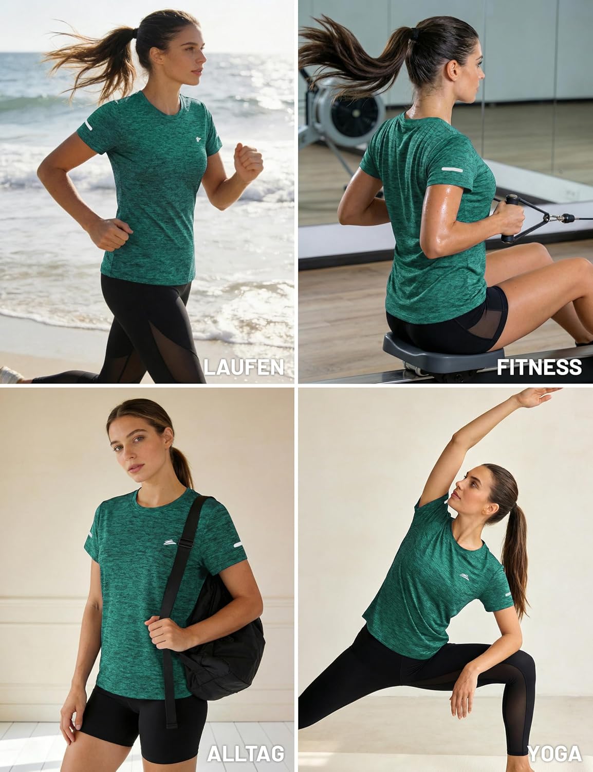 Thumbnail 6 de TACVASEN Damen Meliertes Sport-T-Shirt Kurzarm – Laufshirt Rundhals, Reflektierende Streifen, Leicht & Atmungsaktiv