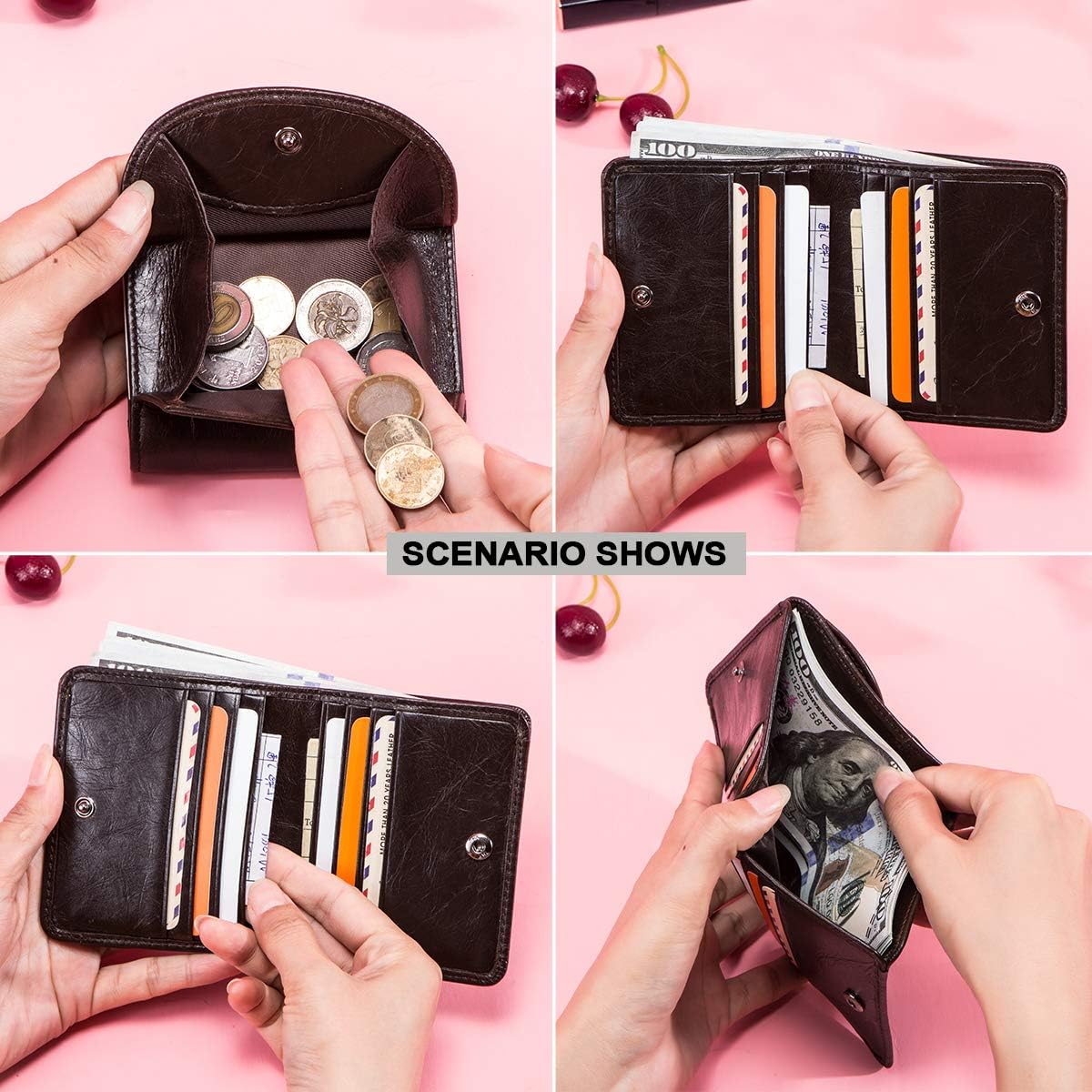 Thumbnail 4 de Contacts Ladies Real Leather Purse – Compact 8-Card Bi-Fold Wallet, Coffee
