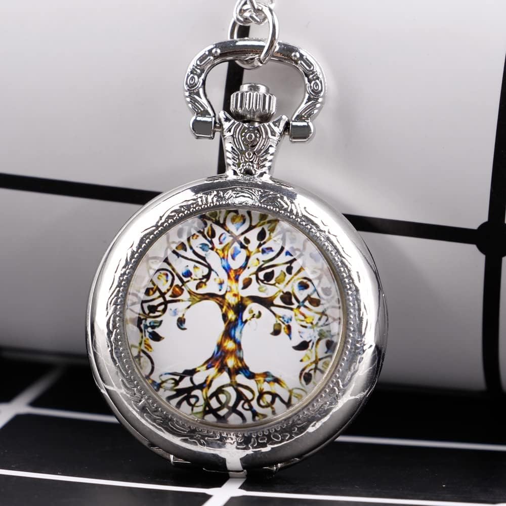 Detalle de Tiong Pocket Watch Hollow Tree of Life Design – Quartz Pocket Watch with Chain for Men and Women