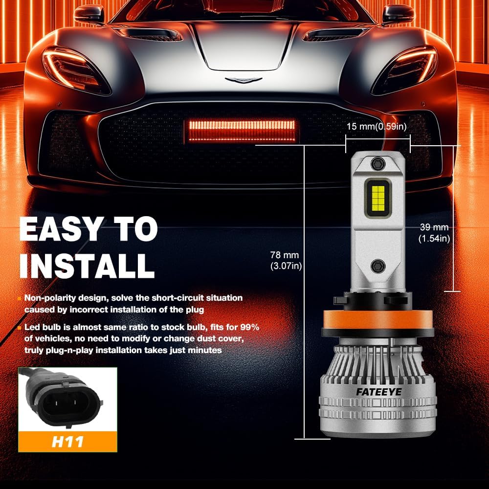 Thumbnail 3 de FateEye H11 LED Headlight Bulbs – 44,000LM, 200W, 6500K White (Pair) with Fan and IP68 Waterproof