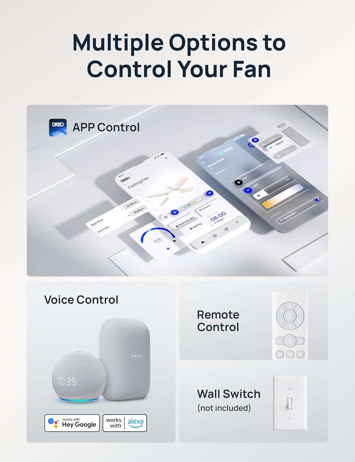 Thumbnail 2 de Dreo 44 in Smart Flush Mount Ceiling Fan with Lights, 12 Speeds, Quiet DC Motor, Dimmable LED, Remote & App