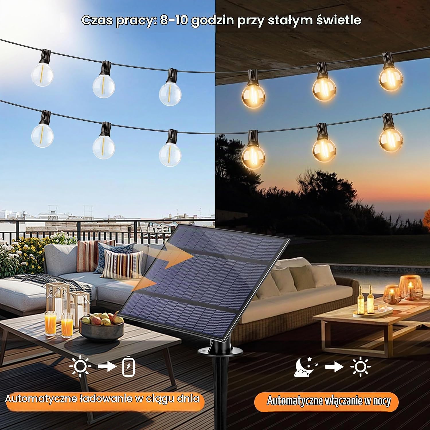 Detalle de Torkase GLS-20J2P – solarny łańcuch świetlny G40 LED, 2200 K, z pilotem