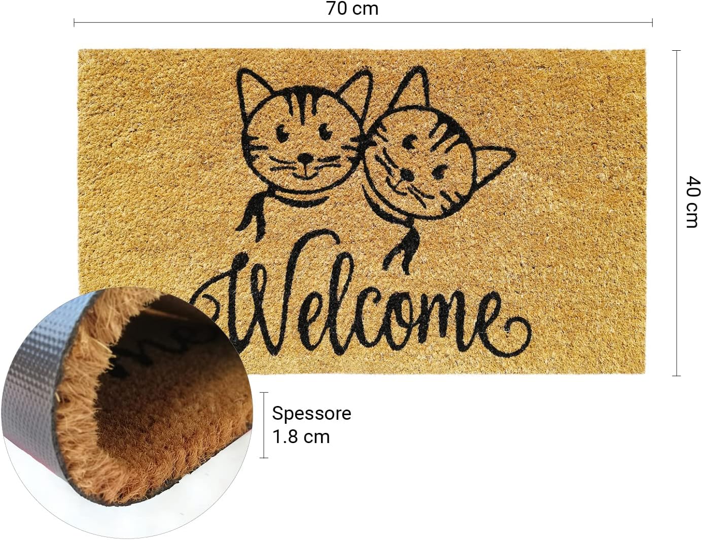 Thumbnail 2 de Zerbino Banzaii in cocco 40x70 cm con retro antiscivolo – Welcome Gatti