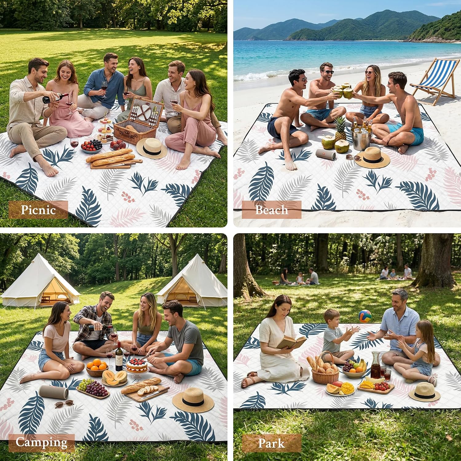 Thumbnail 5 de TXBOBECO Picnic Blanket Waterproof 200 x 200 cm: Large, Foldable & Portable for Outdoor Family Picnics