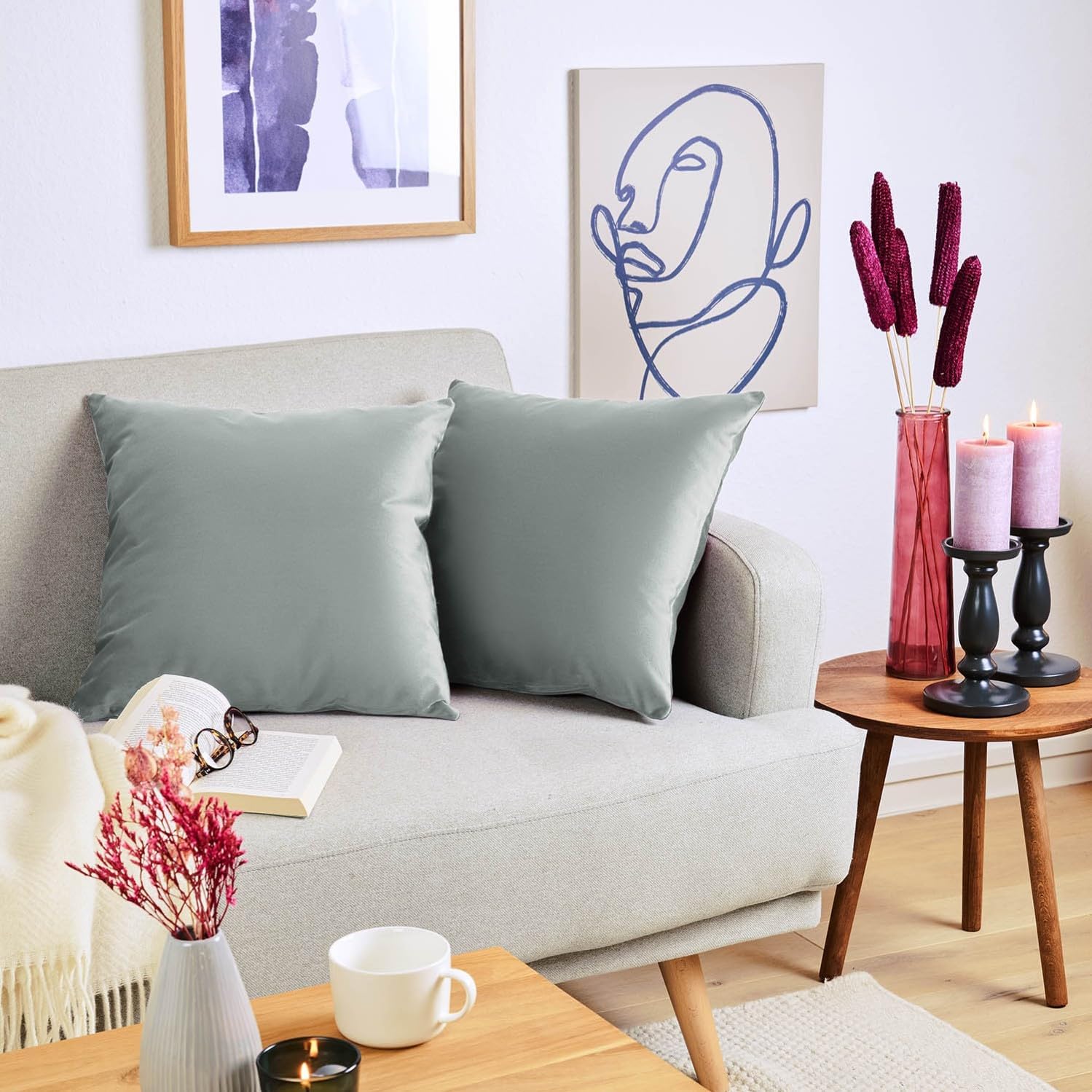 Detalle 2 de Blumtal Housse de Coussin canapé - Lot de 2, Velours gris 40x60 – certifiée Oeko-Tex