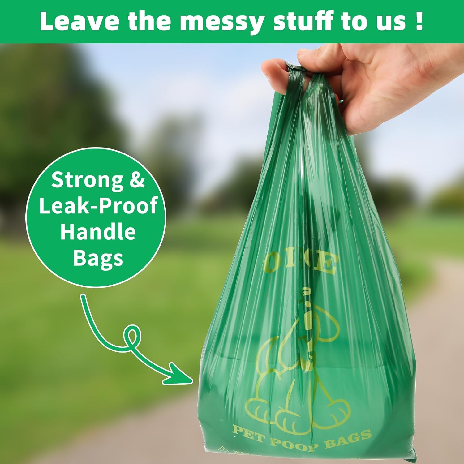 Detalle de OIRLVCE 300 Dog Poo Bags with Handles (Extra Thick, Leak-Proof) with Easy-Tie Design