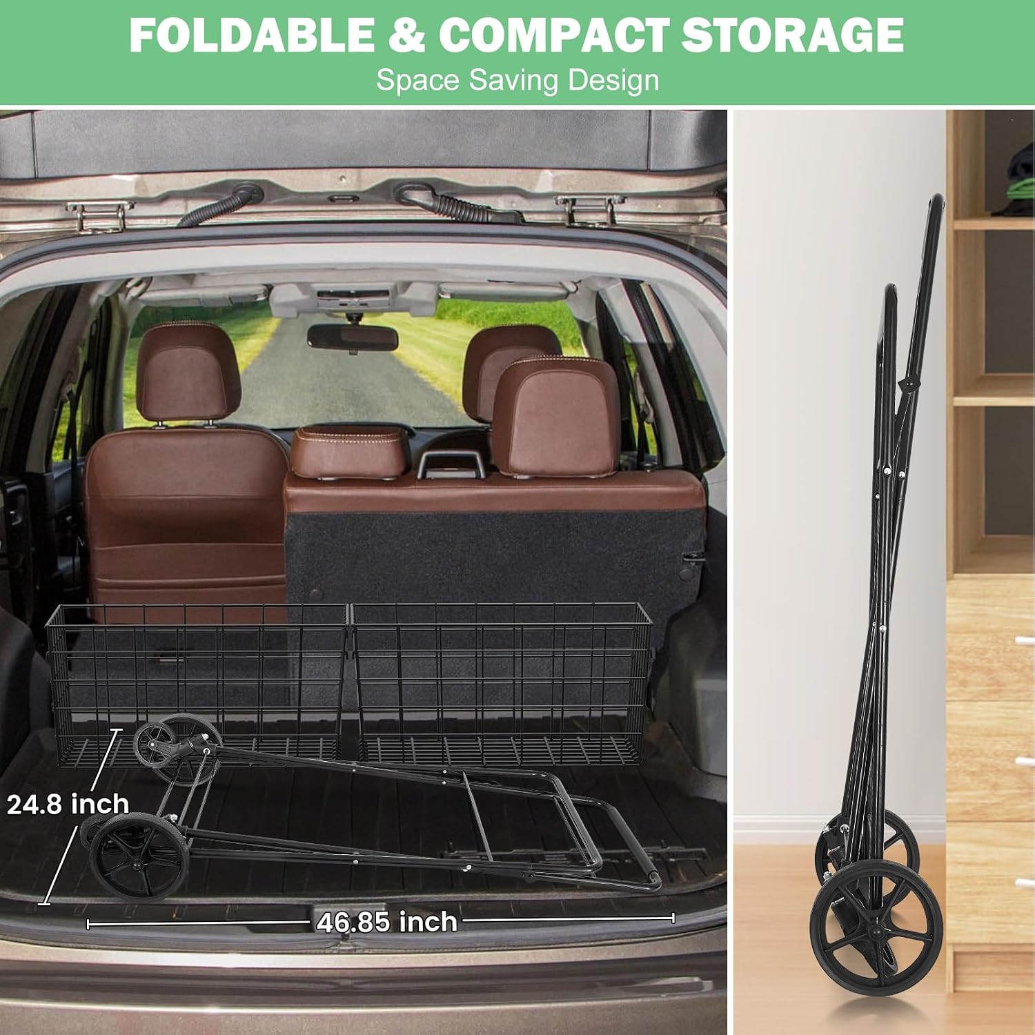 Detalle de RXUJYC 2-Tier Shopping Cart For Groceries 001, Foldable Cart with 2 Baskets