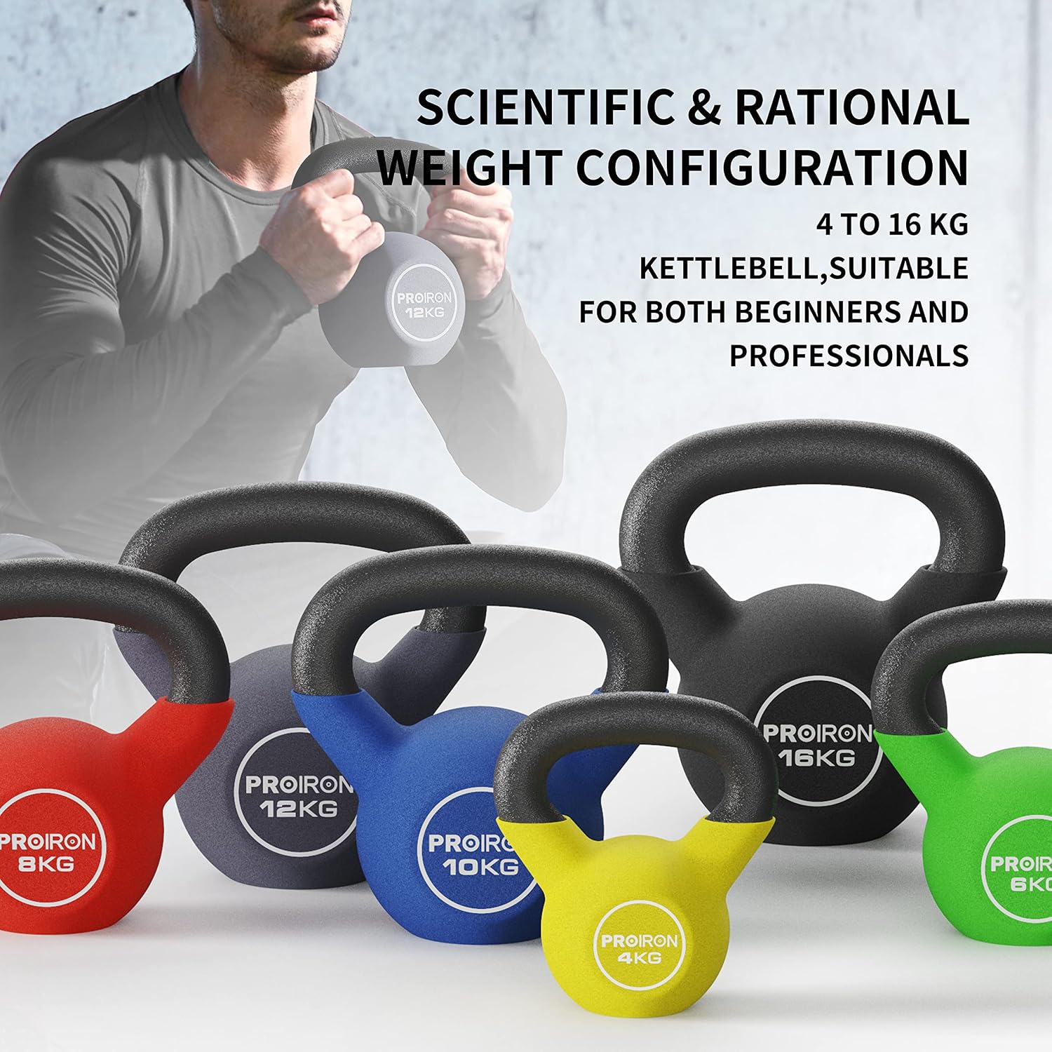 Thumbnail 6 de PROIRON Cast Iron / Neoprene Coated Kettlebell (4kg–24kg) for Home Gym