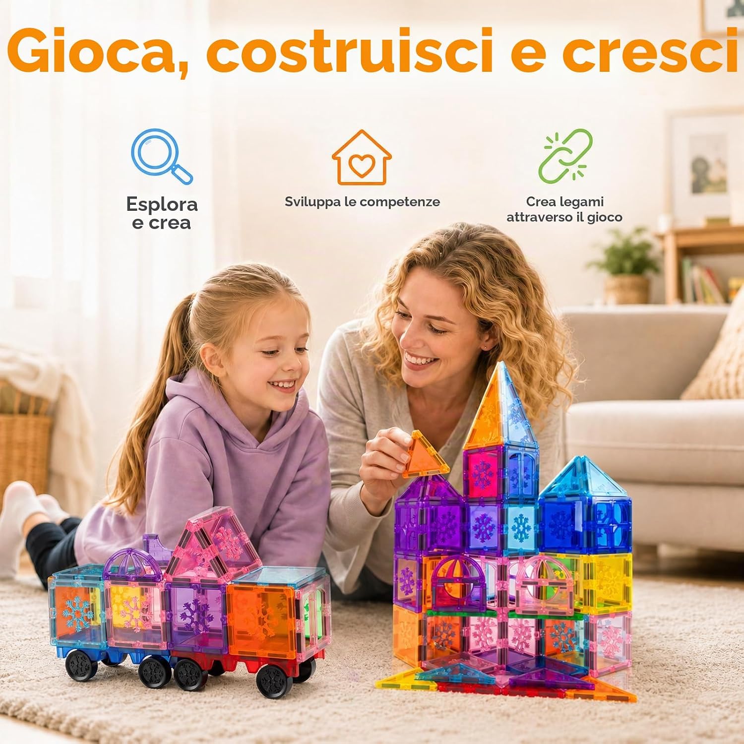 Detalle 2 de Xekel Costruzioni Magnetiche per Bambini 100 Pezzi – Set Educativo in ABS con Basi per Veicoli