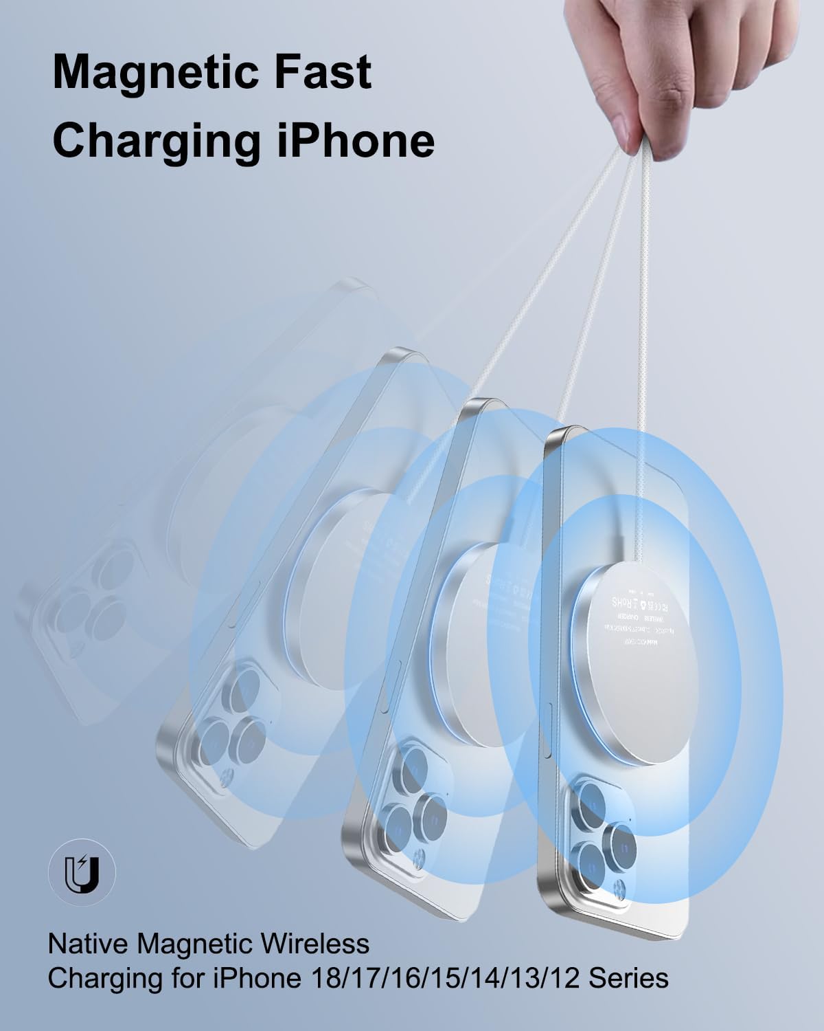 Thumbnail 2 de Poukey W25 25W Qi2 Magnetic Wireless Charger, White, 4.5mm Slim Design