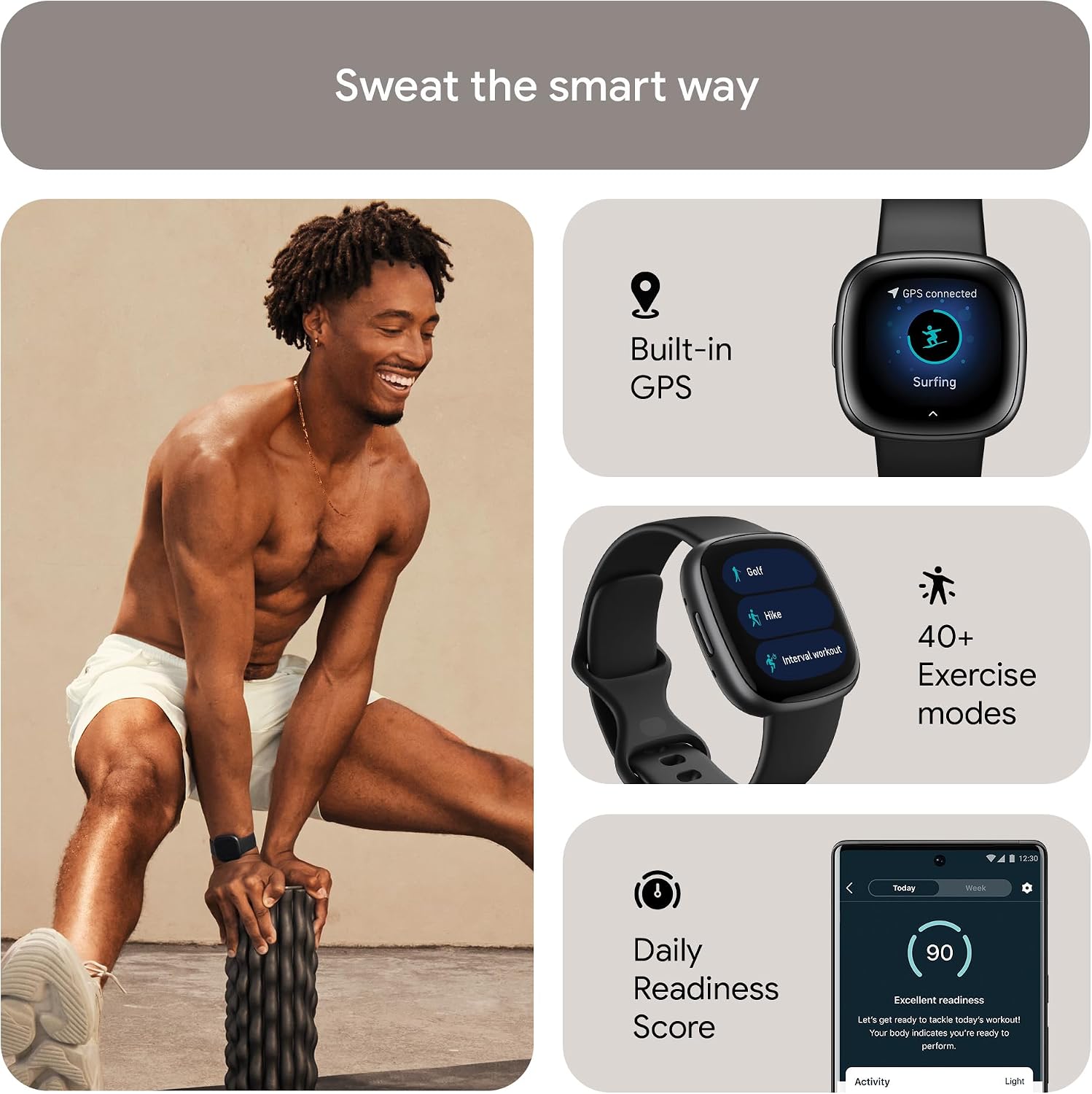Detalle 2 de Fitbit Versa 4 Bundle (mit Sports Band): Fitness-Smartwatch mit GPS, bis zu 6 Tagen Akkulaufzeit