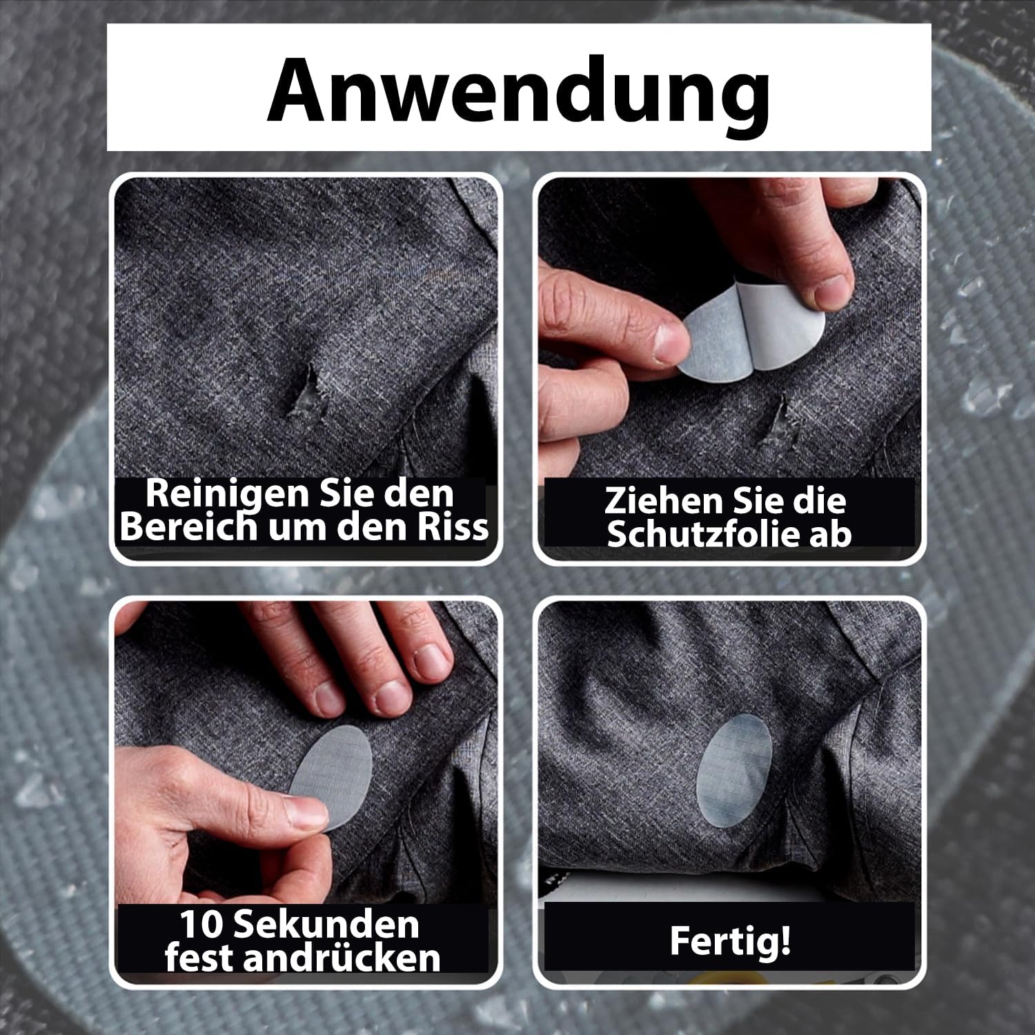 Detalle 2 de Reparatur Flicken für Daunenjacken, Zelte & Schlafsäcke – 11 selbstklebende Nylon-Polyester-Flicken, wasserdicht & hitze-/kältebeständig, vorgeschnitten