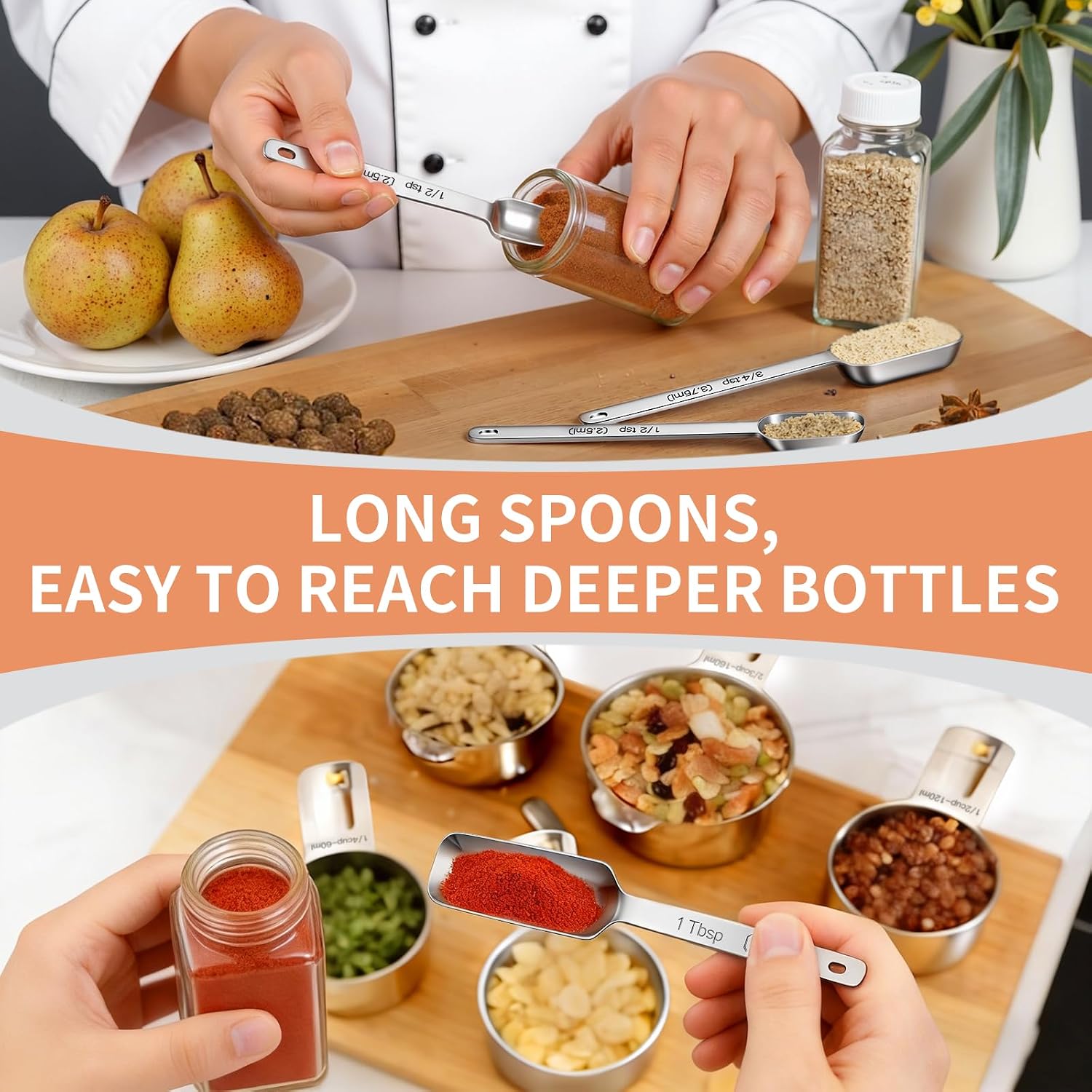 Detalle de EWFEN 7-Piece Stainless Steel Measuring Cups & 7 Spoons Set