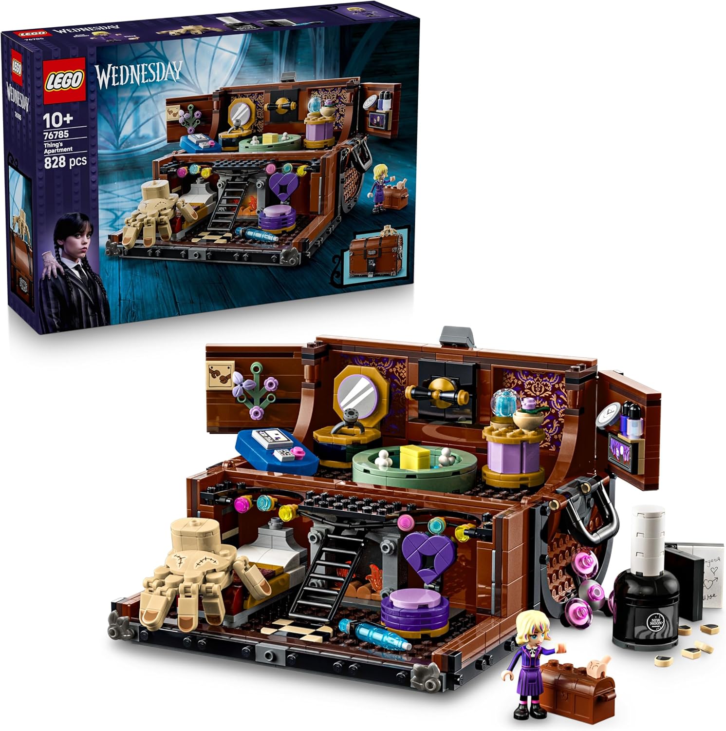 Detalle de LEGO Wednesday 76785: Die Wohnung des Eiskalten Händchens – Kofferspielset mit Enid Minifigur