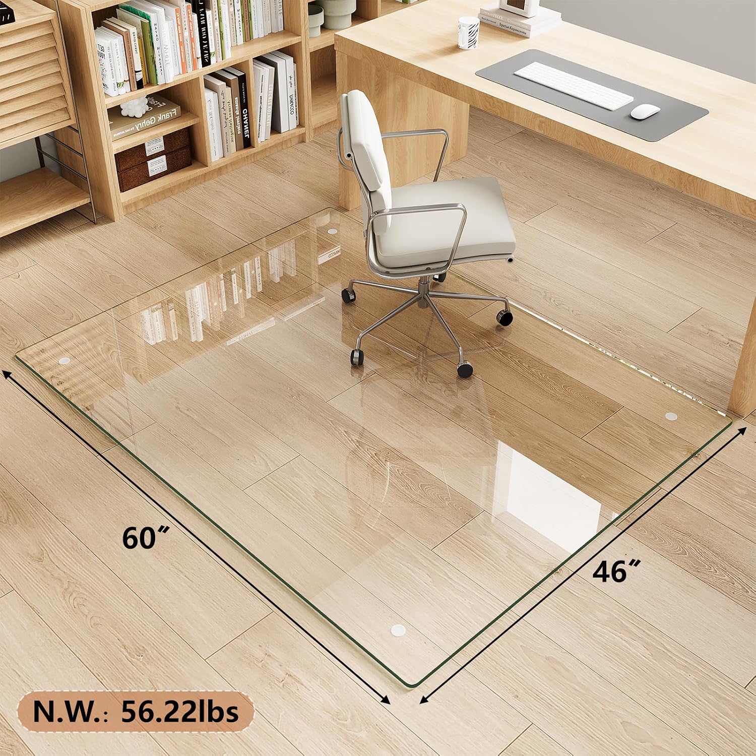 Detalle 2 de MYSUNORIA Transparent Glass Chair Mat 46x60, 46" x 60", 0.19-Inch Tempered Glass