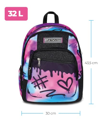 Detalle de Seven Zaino Scuola Dual Detach: 2-in-1 zaino e zainetto per ragazze, rosa/azzurro