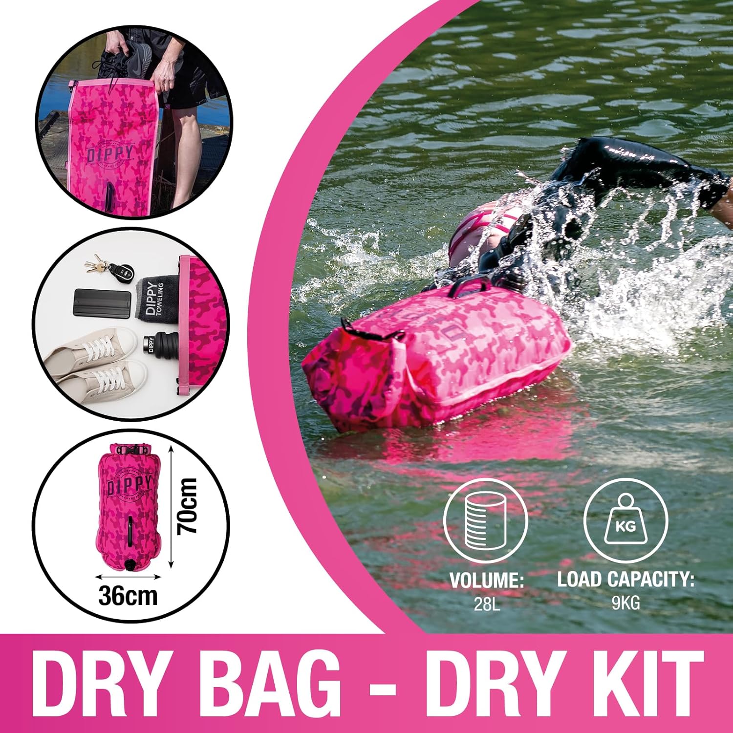Thumbnail 2 de DIPPY Tow Floats for Open Water Swimming – 28L Dry Bag Tow Float
