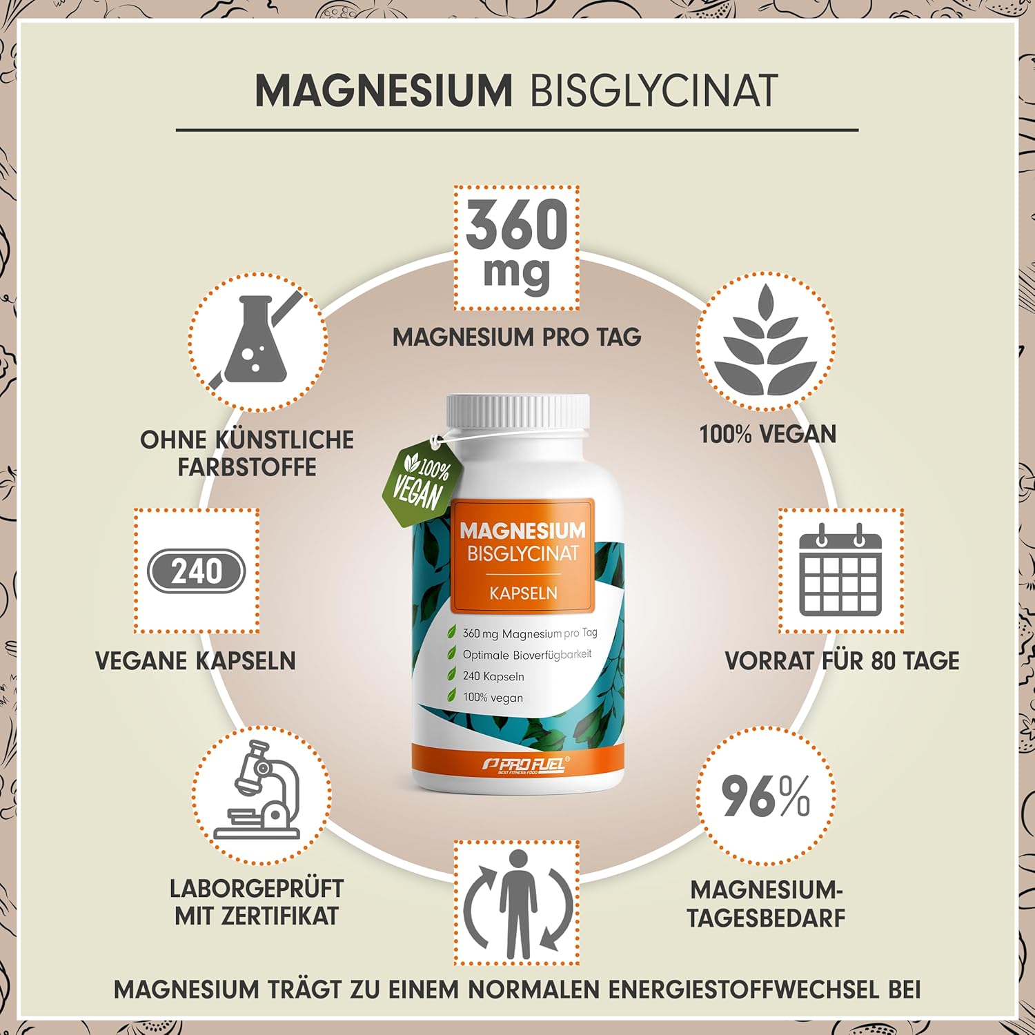 Detalle 2 de Magnesium Bisglycinat Kapseln 240× — 360 mg Tagesdosis 💊