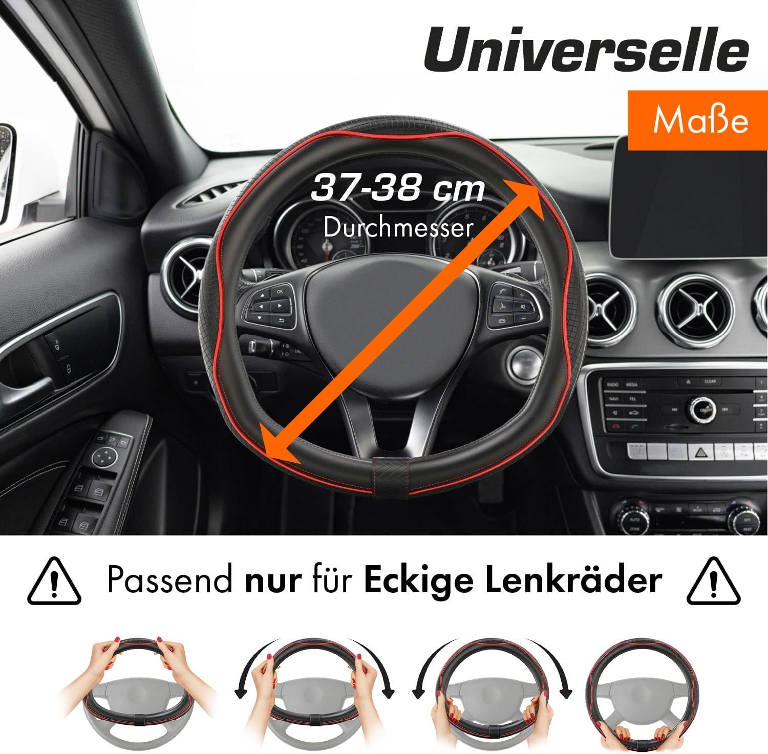 Thumbnail 3 de Upgrade4cars D-Form Lenkradbezug in Rot – Lenkradschoner & Lenkradhülle universell für Sommer und Winter