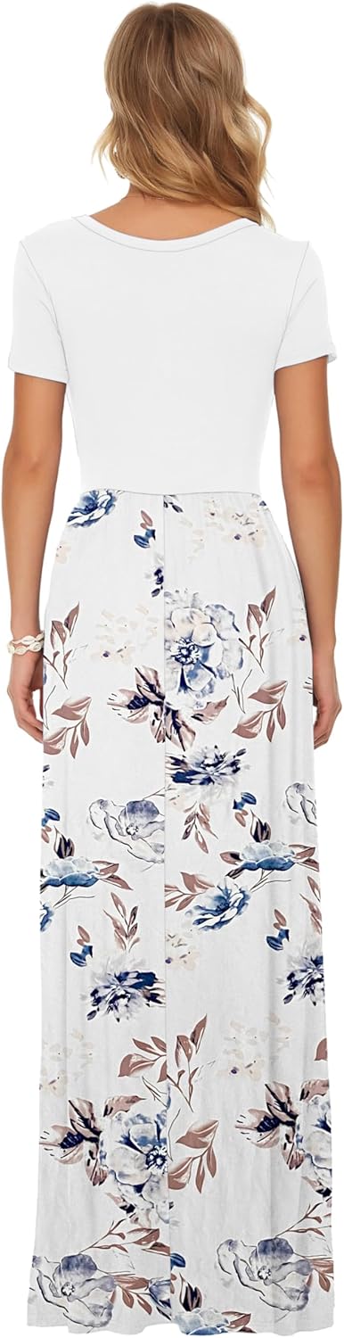 Detalle de AUSELILY Damen Kurzarm Sommer Casual Long Maxi Kleid mit Taschen – Vielfältig einsetzbar