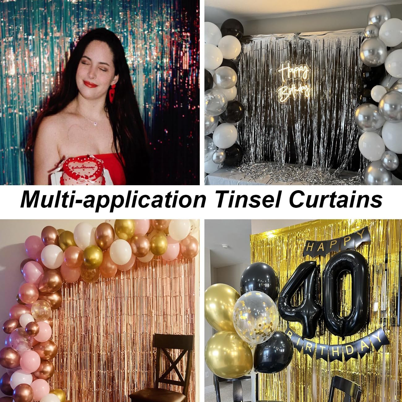 Thumbnail 6 de PVEGOS 4pc Laser Pink Glitter Tinsel Curtain Backdrop – 3.3 x 8.3 ft