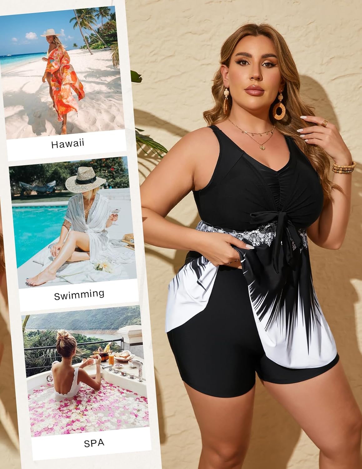Thumbnail 1 de Hanna Nikole Plus Size Tankini Set with Tummy Control and High-Waisted Shorts