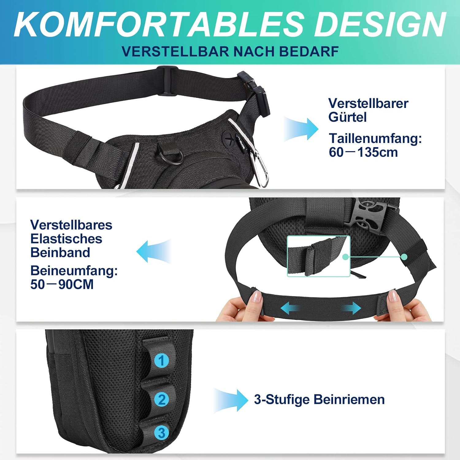 Thumbnail 3 de Eshow Beintasche Motorrad – Erweiterbare Oberschenkeltasche mit verstellbarem Beinriemen und Reflektor
