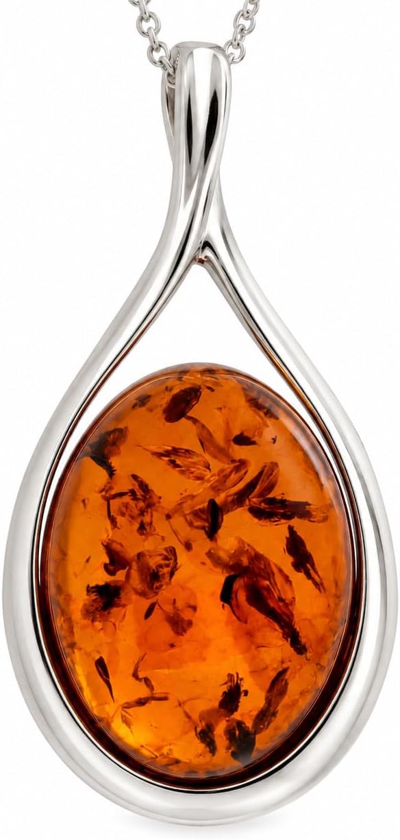 Detalle de Noda 1835 – Ciondolo classico in vera ambra baltica e argento Sterling 925 (senza catenina)