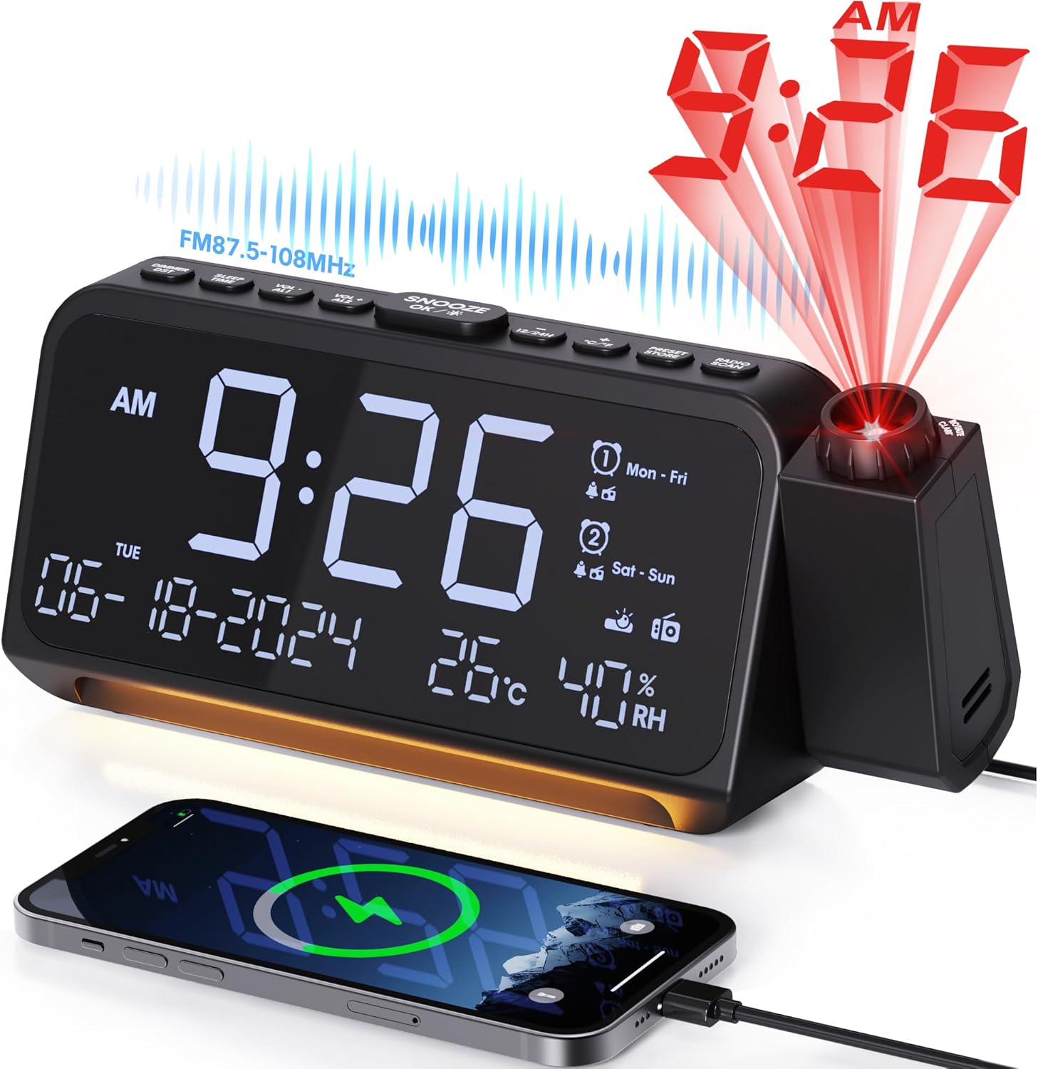 Detalle de Mesqool Despertador Proyector 320°