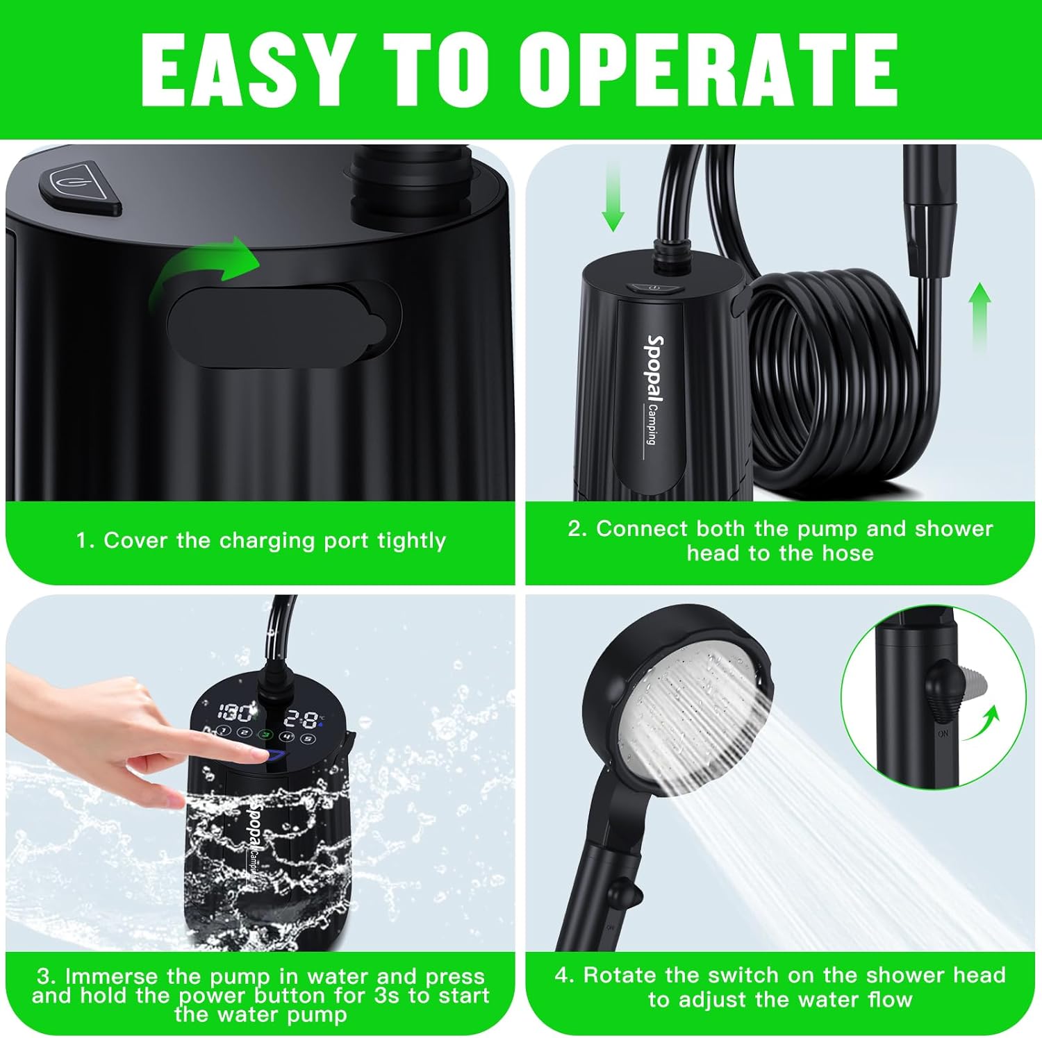 Thumbnail 4 de Spopal Portable Shower 10000mAh LED display, IPX8