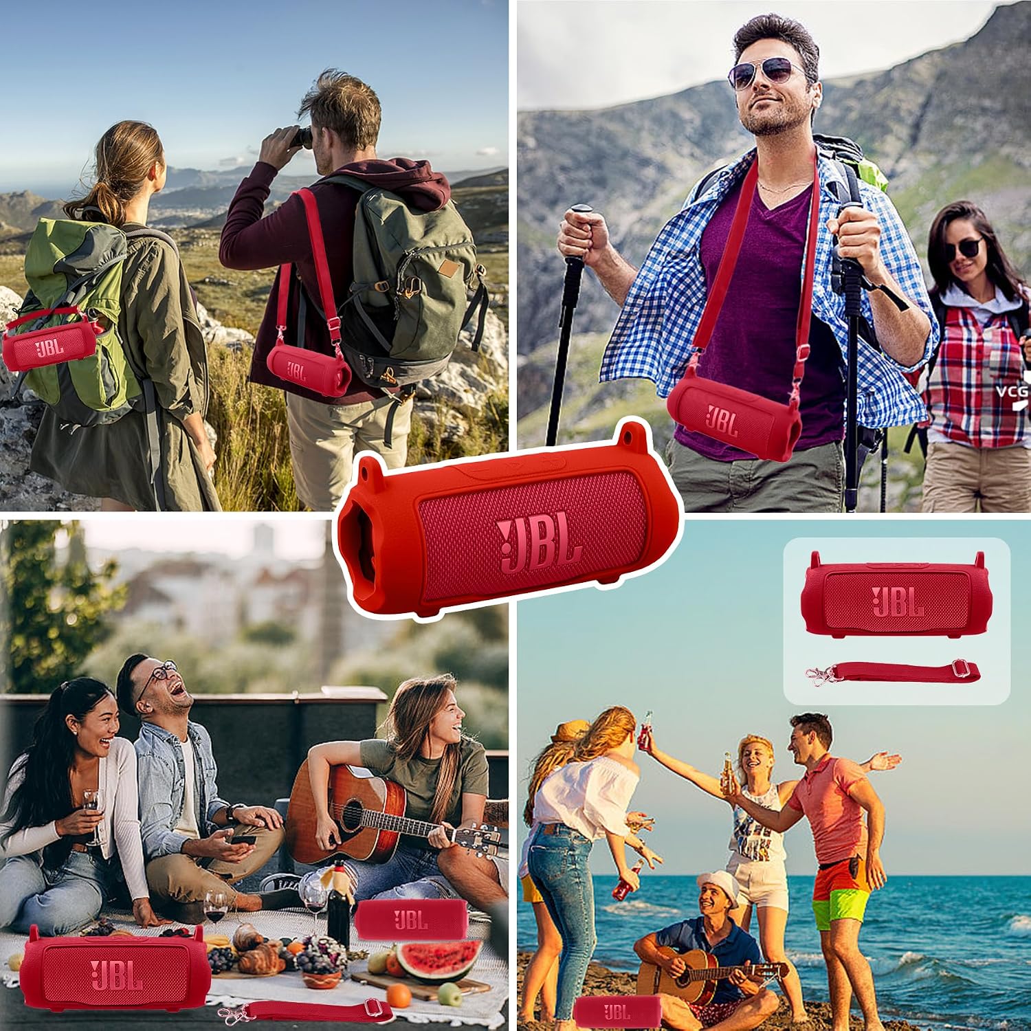 Thumbnail 6 de Khanka Silicone Protective Case for JBL Flip 7 with Detachable Shoulder Strap – Red