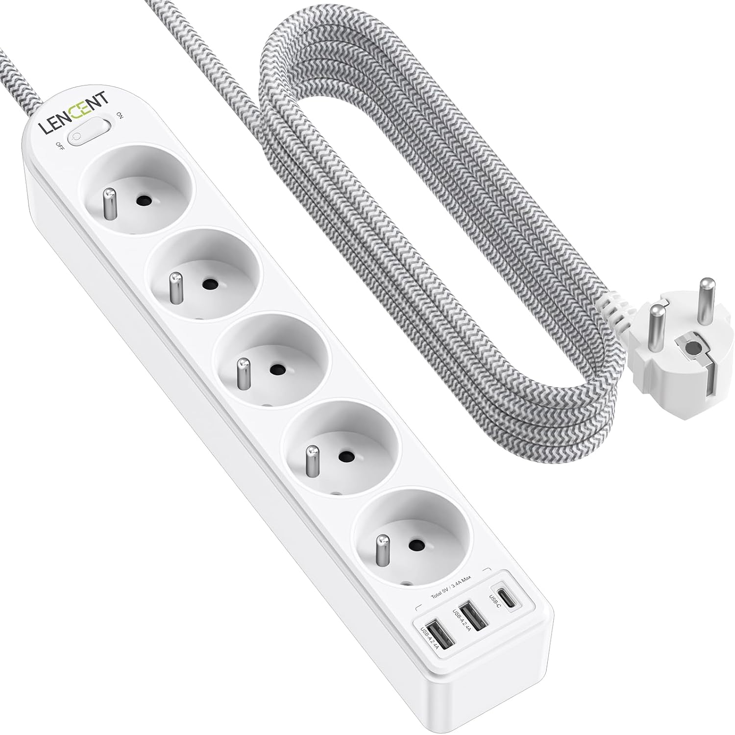 Detalle de LENCENT Bloc multiprise 8 en 1 2 m
