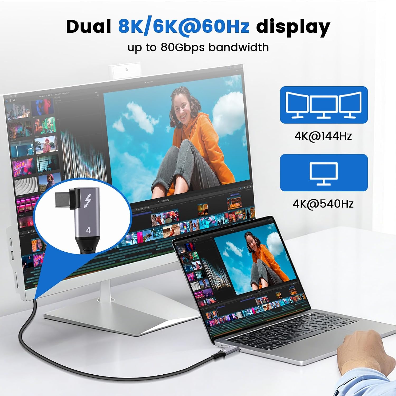 Detalle de Puiseno USB4 Kabel 40Gbps mit 240W PD – USB-C/Thunderbolt 4 Kabel für 8K@60Hz, DP Alt Mode, 2 m