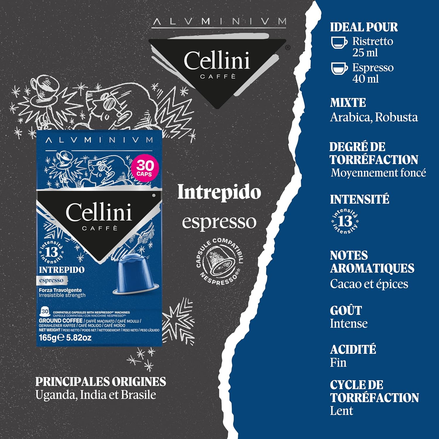 Detalle de Café Cellini Capsules Aluminium Compatibles Nespresso – Kit de dégustation 120 pcs