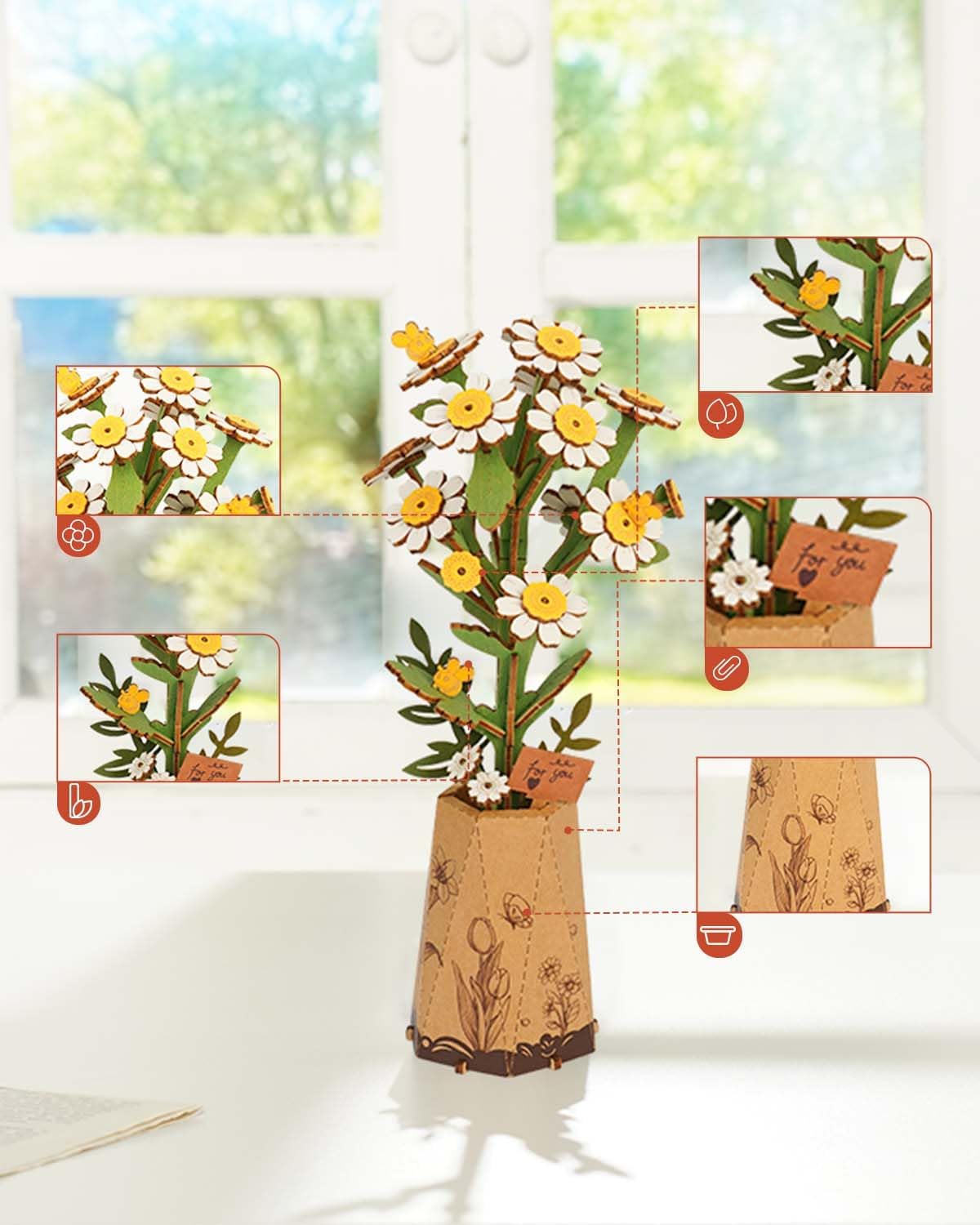 Thumbnail 3 de Rolife Bloom Kit: Mazzo di Fiori in Legno 3D – Puzzle artigianale per adulti con vaso e biglietto incluso