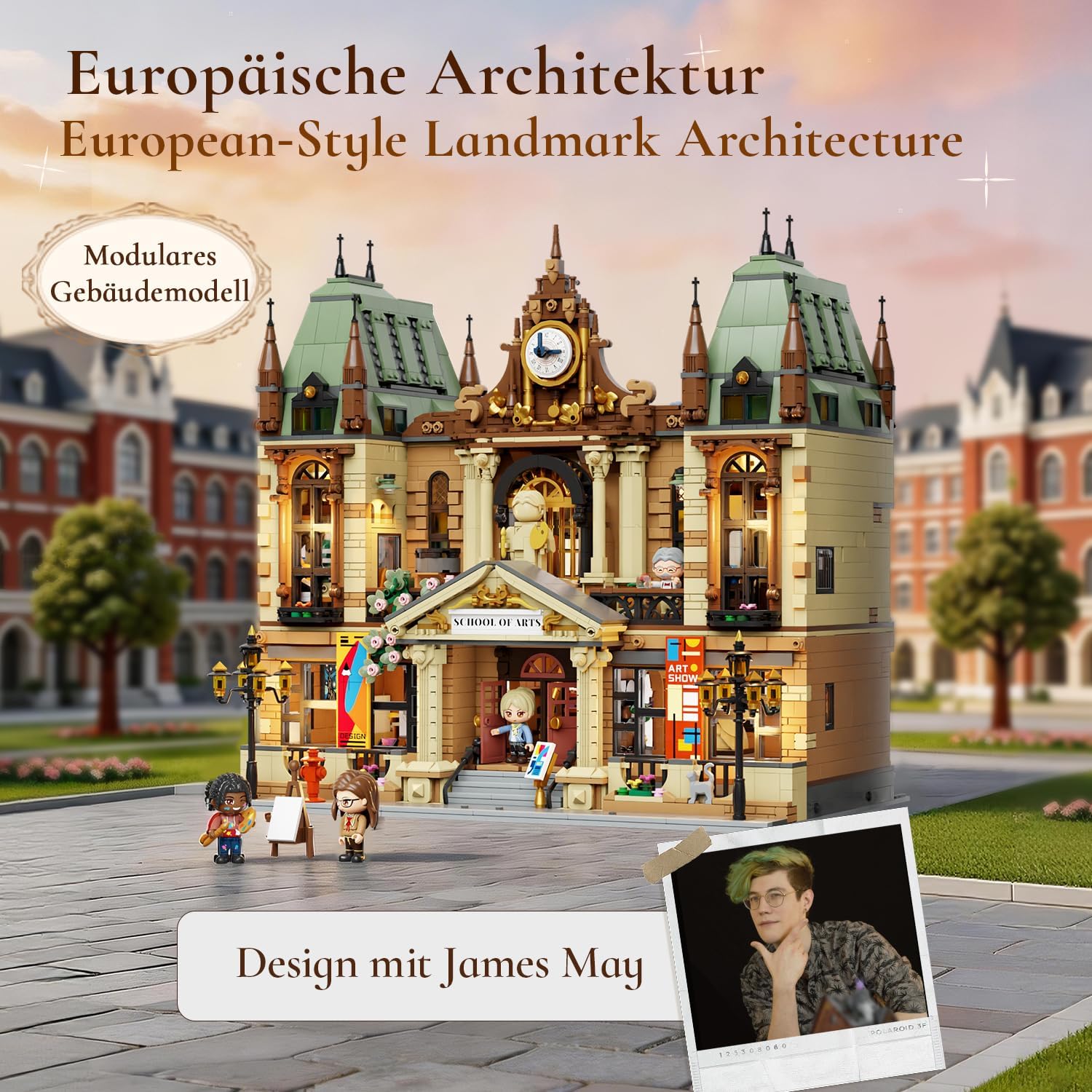 Detalle de PANTASY Kunstakademie Klemmbaustein Set – Europäische Architektur mit dreistöckigem Innenraum
