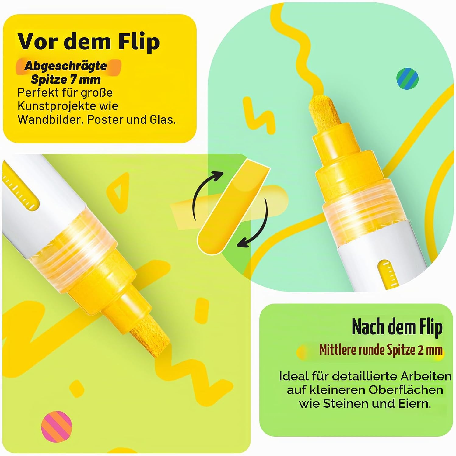 Detalle de Ohuhu Acrylstifte nachfüllbar – 18 Farben, 7 mm Meißelspitze/2 mm Wendespitze, wasserfest & lichtbeständig – Mauna Kea