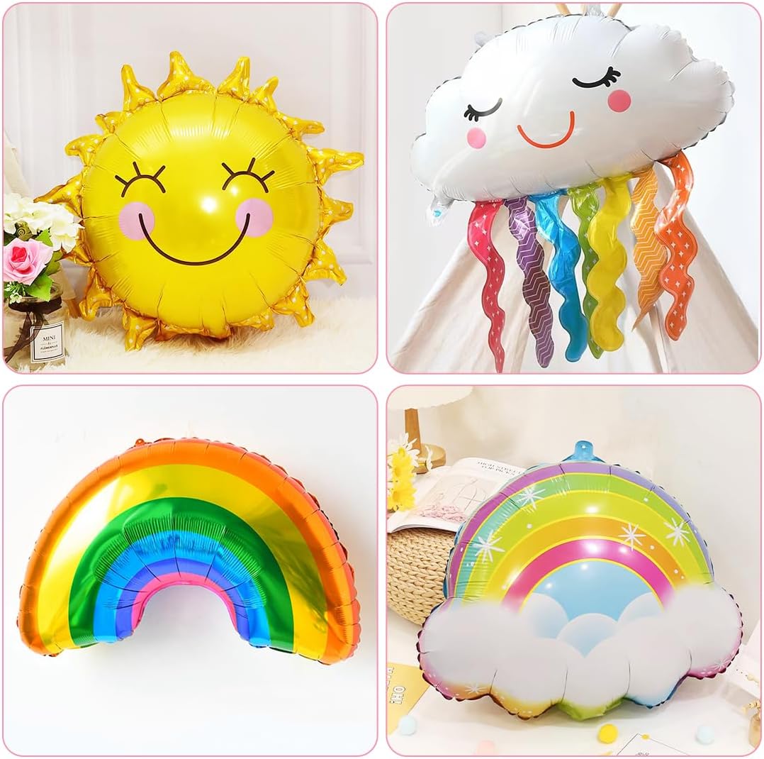 Thumbnail 3 de Aurasky Regenbogen Geburtstagsdeko 5: Folienballons mit Wolken & Sonne (Zahl 5 Set)