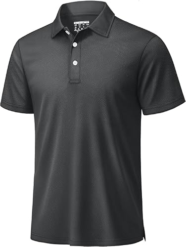 Detalle de TACVASEN Polo de manga corta para hombre — transpirable y de secado rápido (Gris Oscuro, XL)