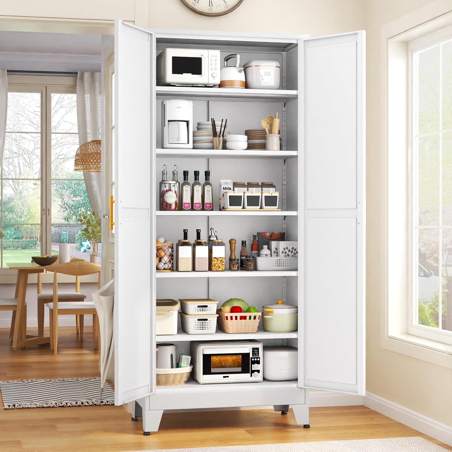 Detalle de GAIOUS C-YSXR04-1200W 75.2" Metal Pantry Cabinet, White, Adjustable Shelves