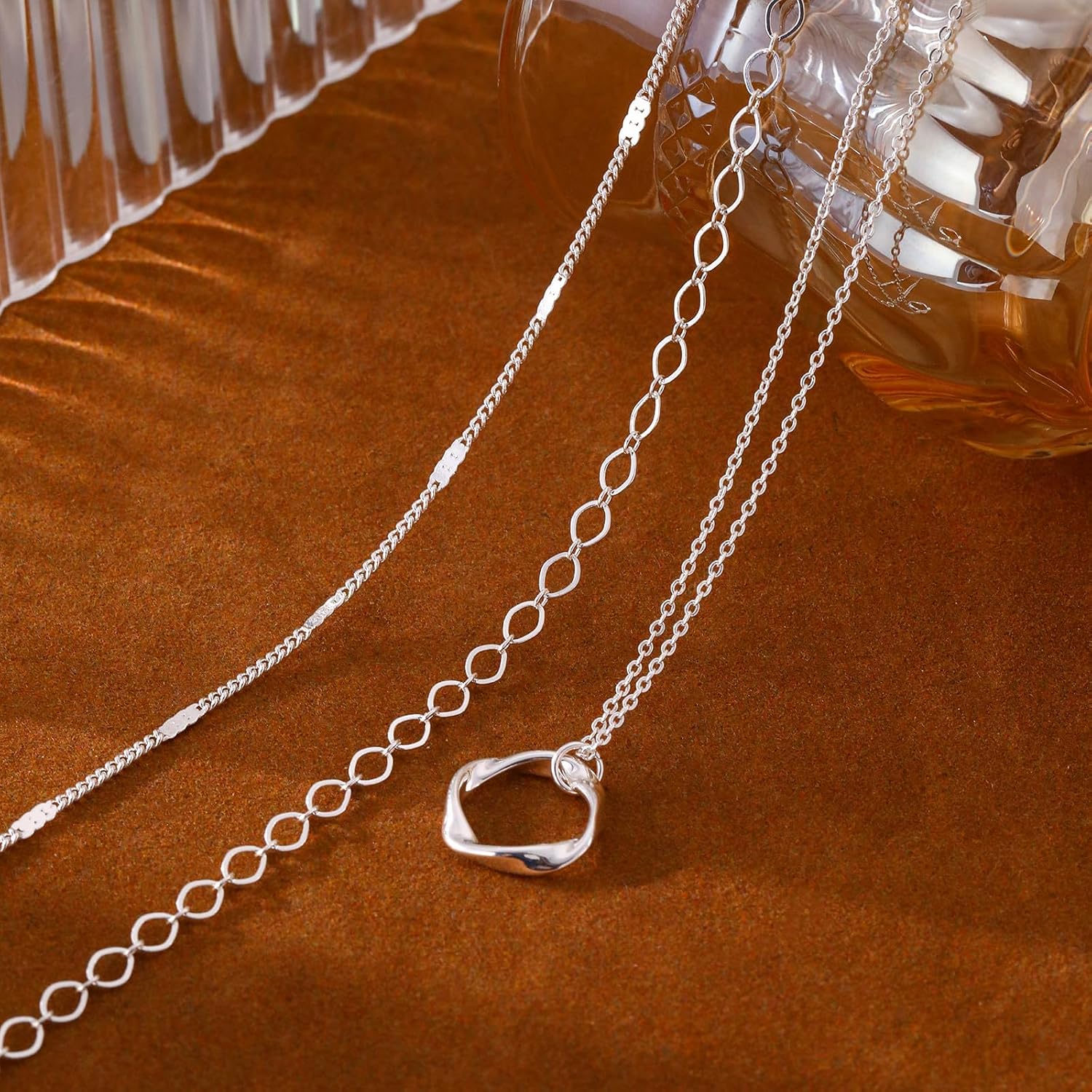 Detalle 2 de Meteorstarry Halsreif Damen Silber 925 Sterling – 3er Layering Set mit Anhängern