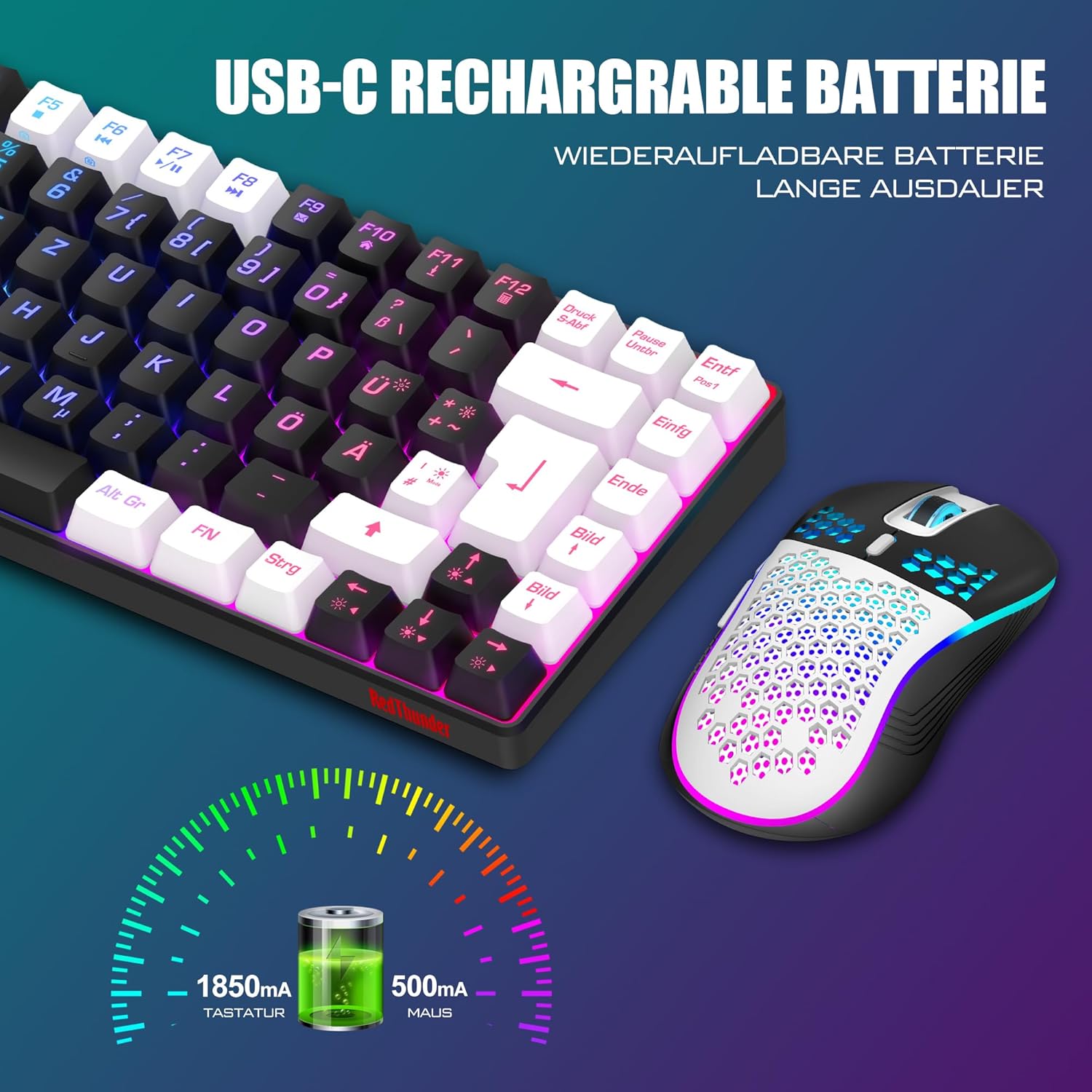 Thumbnail 4 de RedThunder 75% kabelloses Gaming-Tastatur‑Maus-Set 85 Tasten