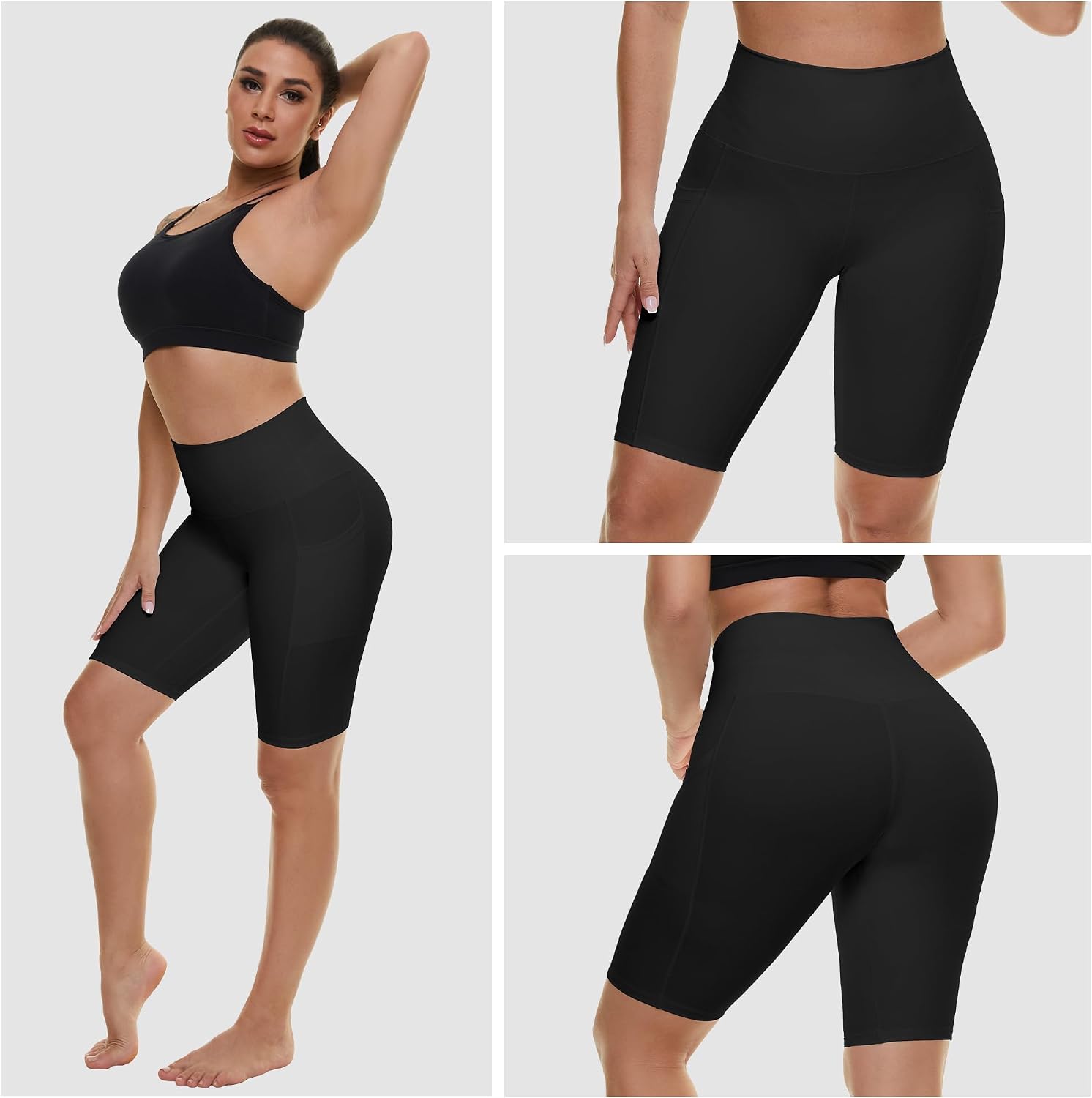 Thumbnail 1 de AMIYOYO 3 Pack Cycling Shorts for Women with Pockets – High Waist, Black, Stretchy for Running, Yoga and Gym